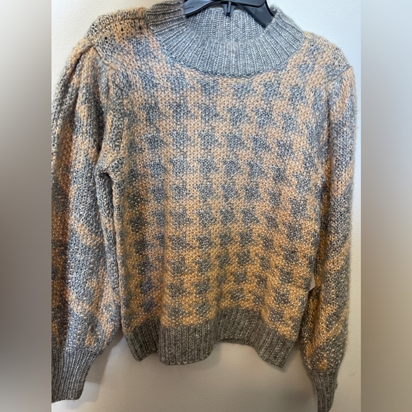 Calvin Klein open stitch hounds tooth funnel neck sweater - Picture 2 of 6